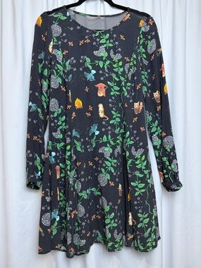 Antix Black Floral & Animal Print Long Sleeve Swing Dress with Mesh Back, Small